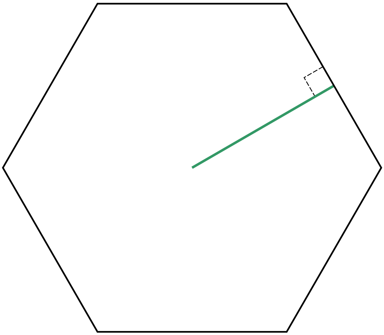 The apothem of a regular hexagon, represented by the perpendicular line from the center to a side. This dimension serves as the height for the internal triangles used to calculate the polygon's total area.