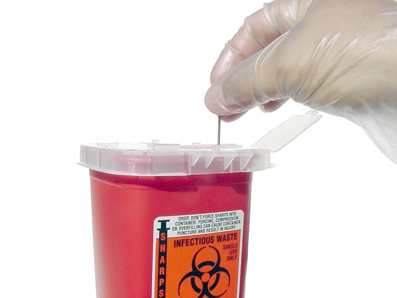 Used scalpel blades, hypodermic needles, and other sharp instruments must be immediately deposited in a puncture-resistant, FDA-cleared sharps container to prevent injury and contamination.