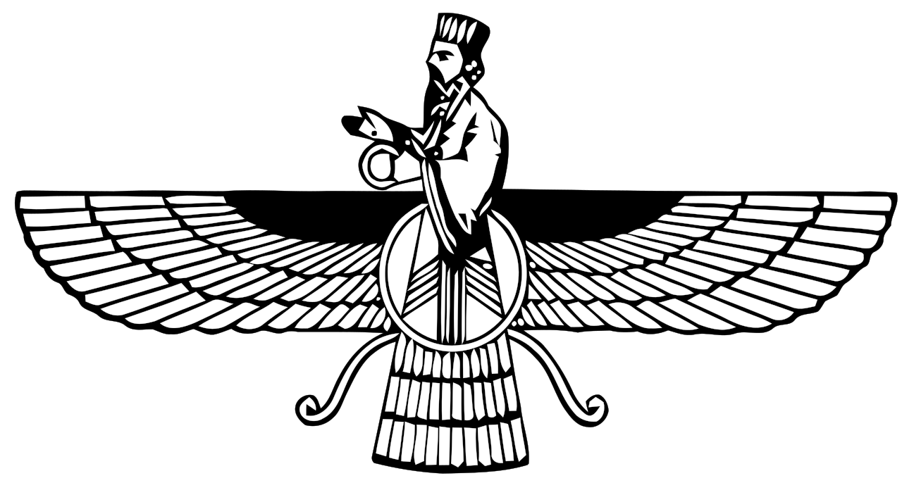 The Faravahar, a primary symbol of Zoroastrianism, which introduced the theological framework of cosmic dualism between good and evil.