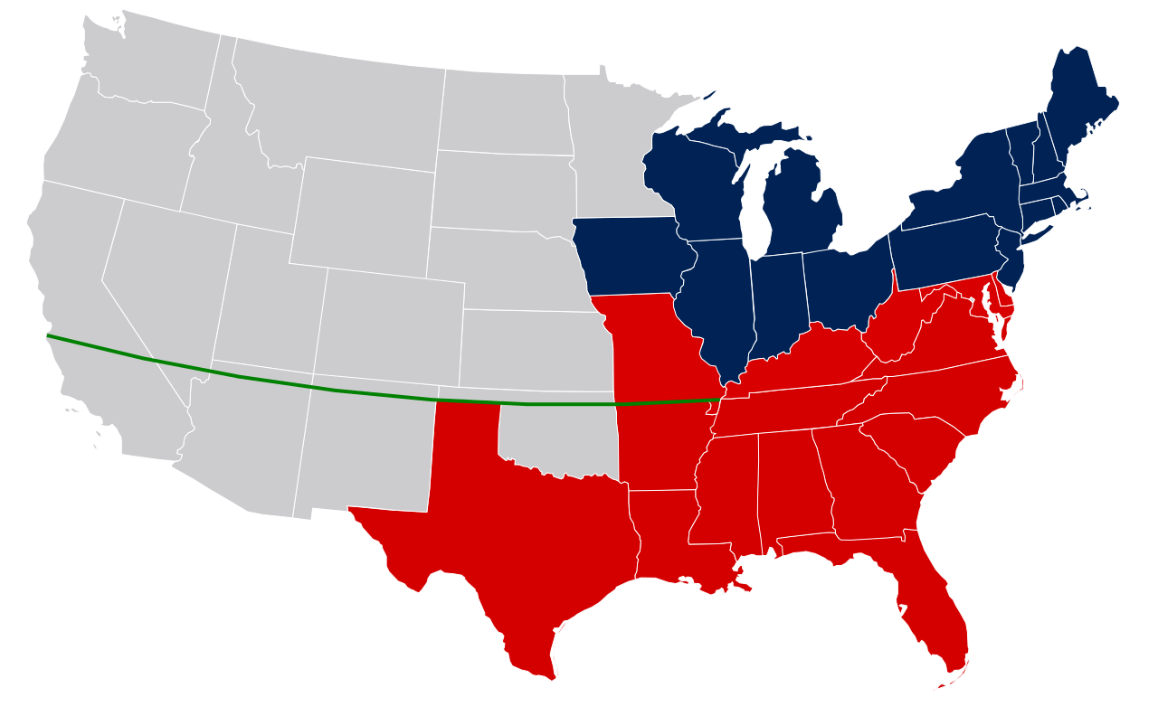 The Missouri Compromise of 1820 attempted to politically balance the expansion of slavery by establishing the 36°30′ parallel as a geographic boundary between incoming free and slave territories.