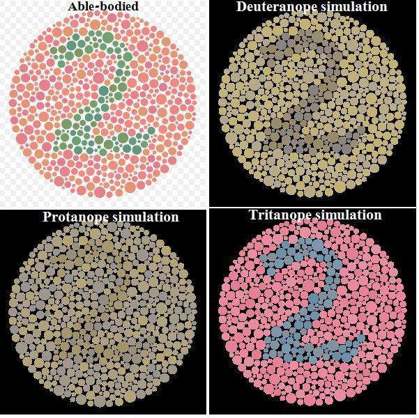 The Ishihara test uses colored dots to screen for red-green color blindness, testing the patient's visual sensory input.