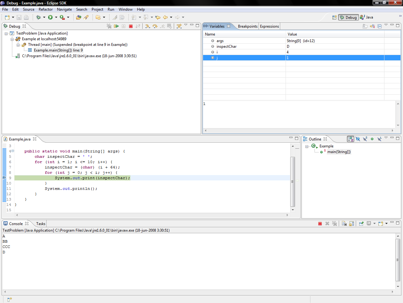 A debugger interface showing a program suspended at a breakpoint, allowing the analyst to inspect variable states, execution paths, and memory.
