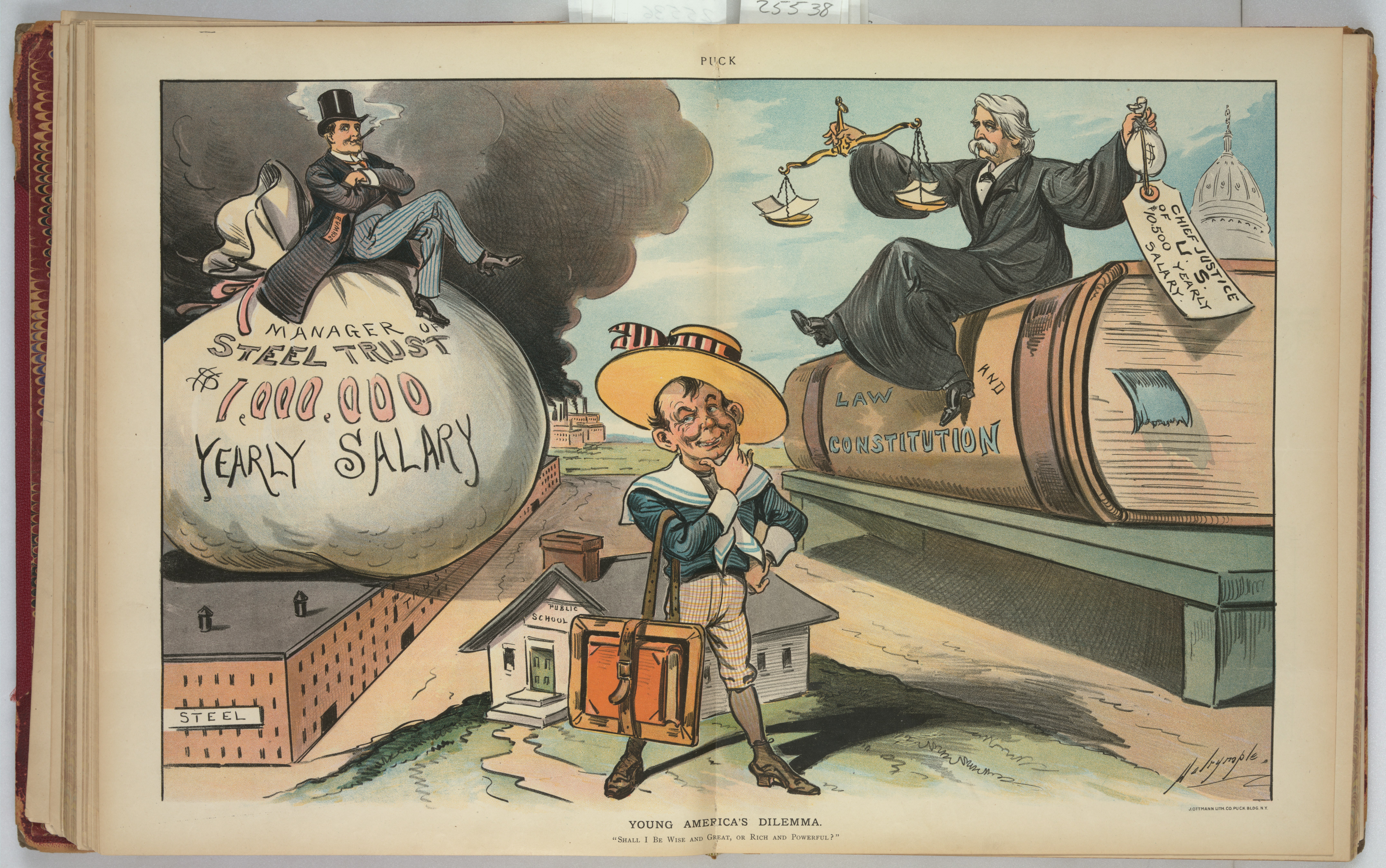 A 1901 political poster presenting a classic false dilemma, manipulating the audience by artificially restricting their options to either being "wise and great" or "rich and powerful."