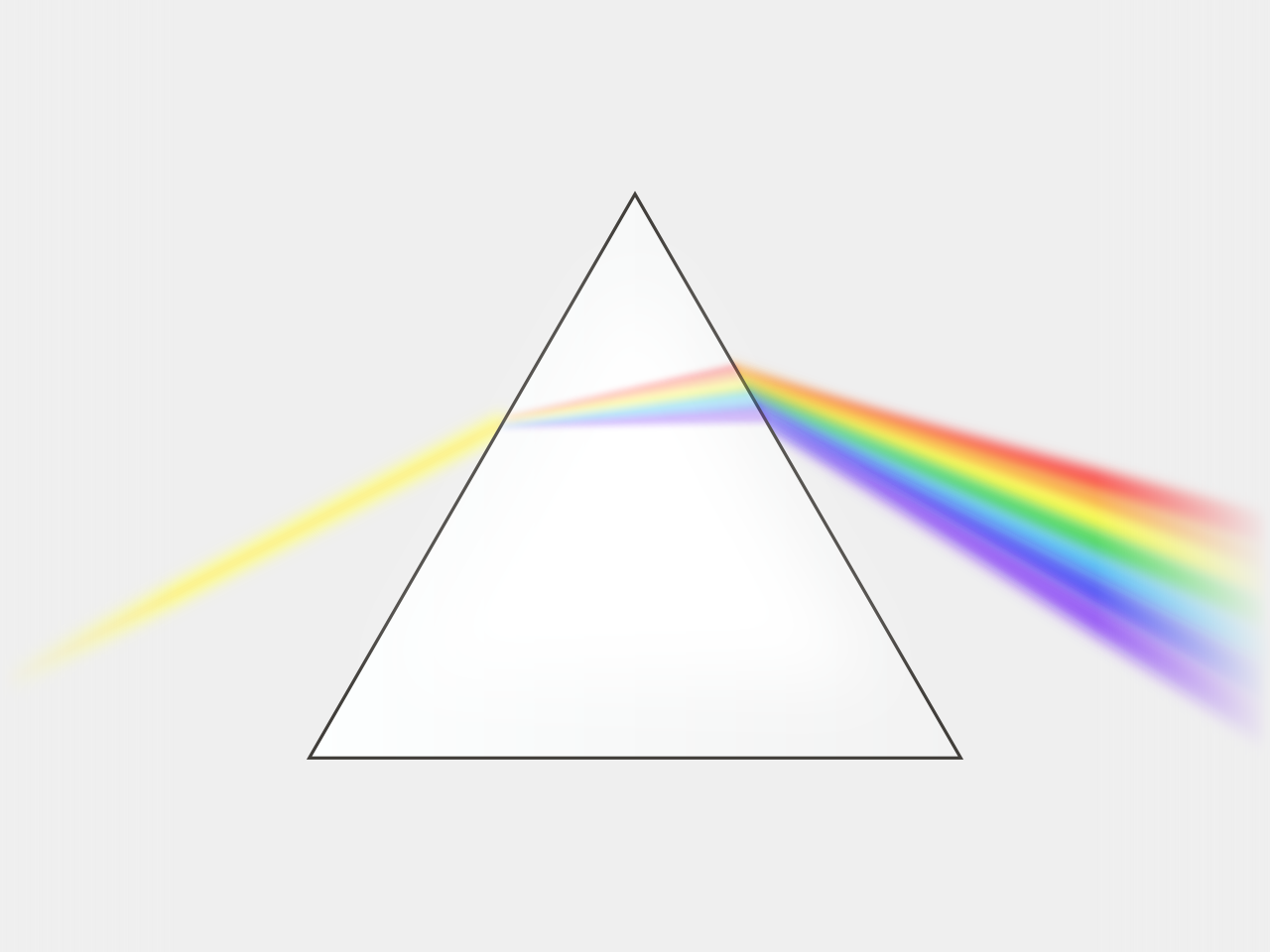 Optical dispersion through a glass prism. White light is separated into its visible component colors because shorter wavelengths (like violet) refract at a sharper angle than longer wavelengths (like red).