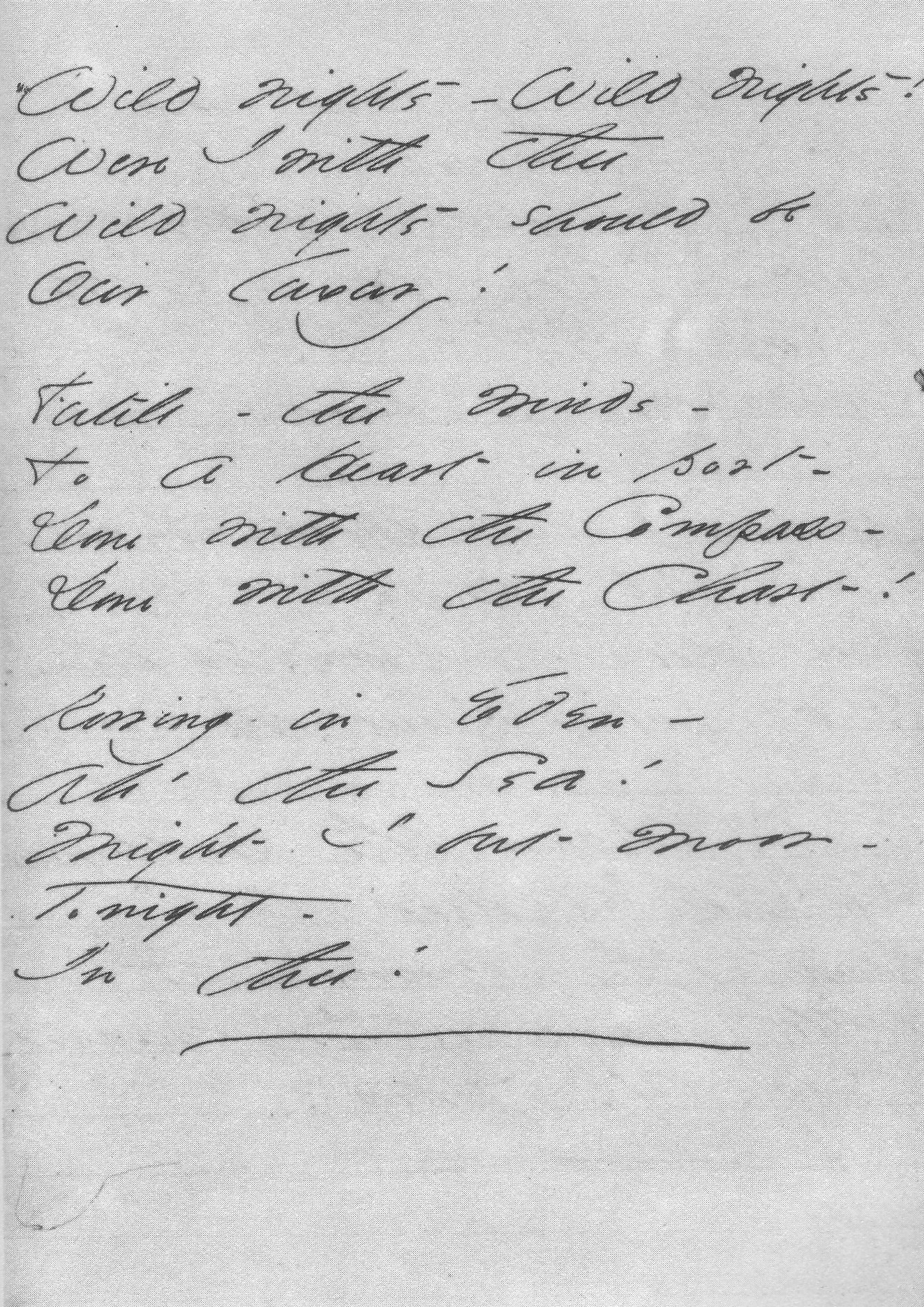 Emily Dickinson's handwritten manuscript for "Wild Nights - Wild Nights!" demonstrates her revolutionary use of fractured syntax and unconventional punctuation.