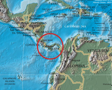 The Isthmus of Panama is a classic example of a narrow strip of land connecting two massive landmasses while separating two bodies of water.