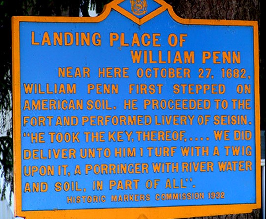 A historical marker in Delaware commemorating the "turf and twig" ceremony, a physical livery of seisin ritual that predated modern written deeds.
