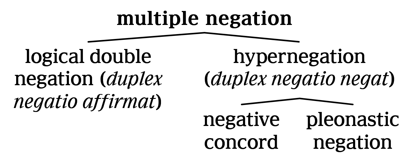 In standard English grammar, logical double negation dictates that two negative elements in a single clause cancel each other out to create a positive meaning.