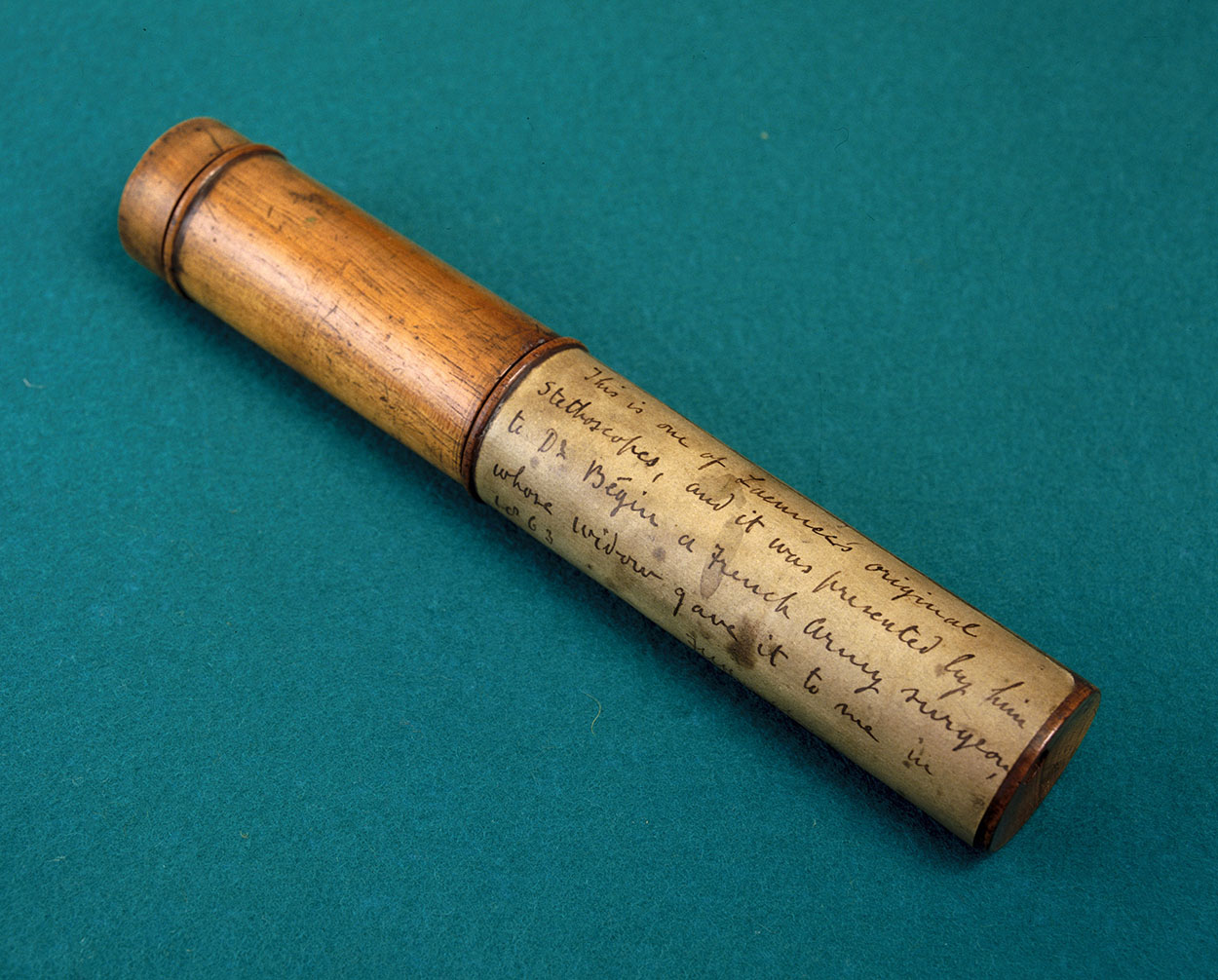 René Laennec's original wooden stethoscope from circa 1820. If a passage is restricted to this historical context, answering questions based on modern stethoscope applications is a fatal error.
