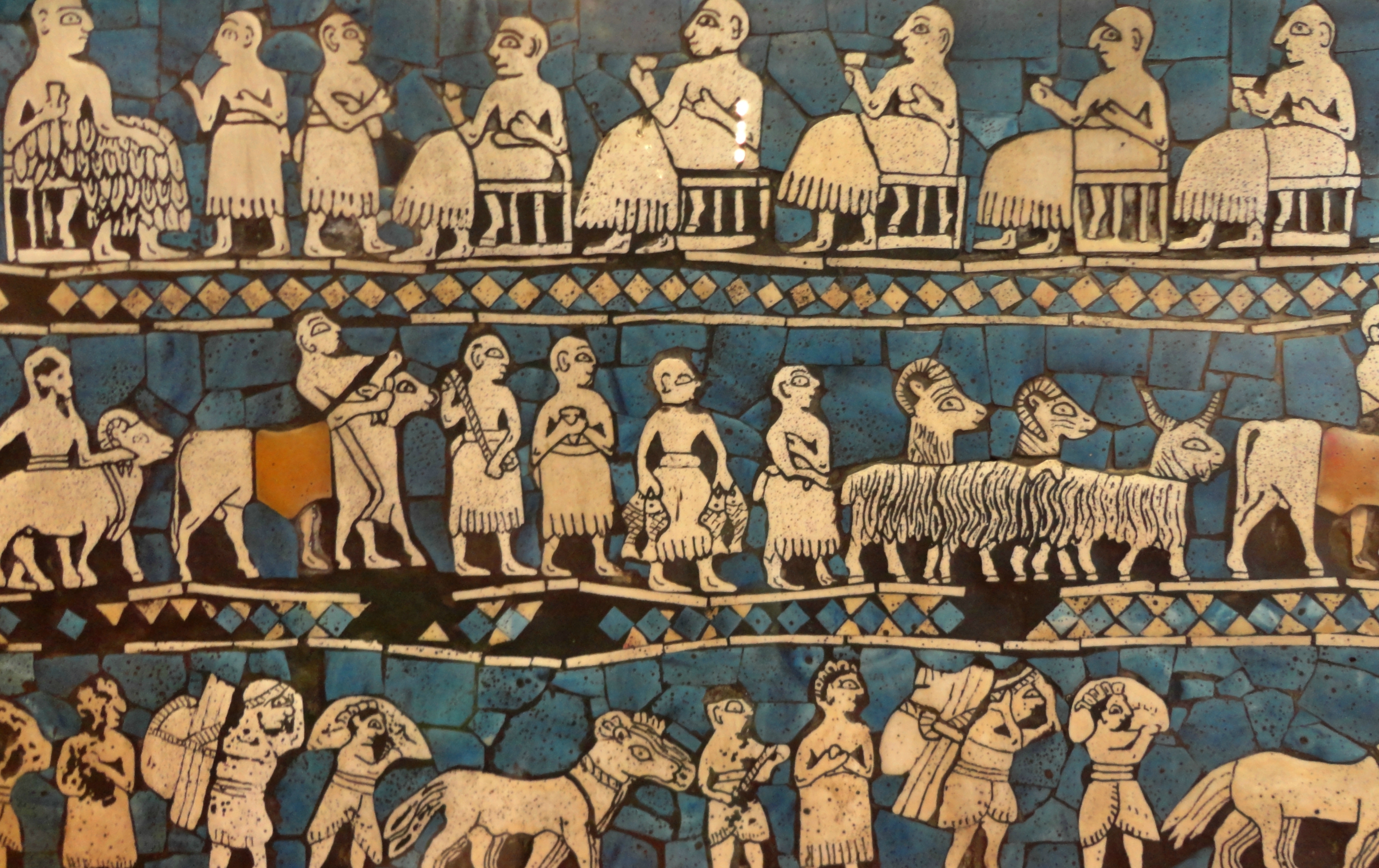The Standard of Ur depicts the rigid social structure of the ancient Sumerians. Like all early societies, the development and survival of their civilization was deeply dependent on the geographic and climatic realities of their local environment.