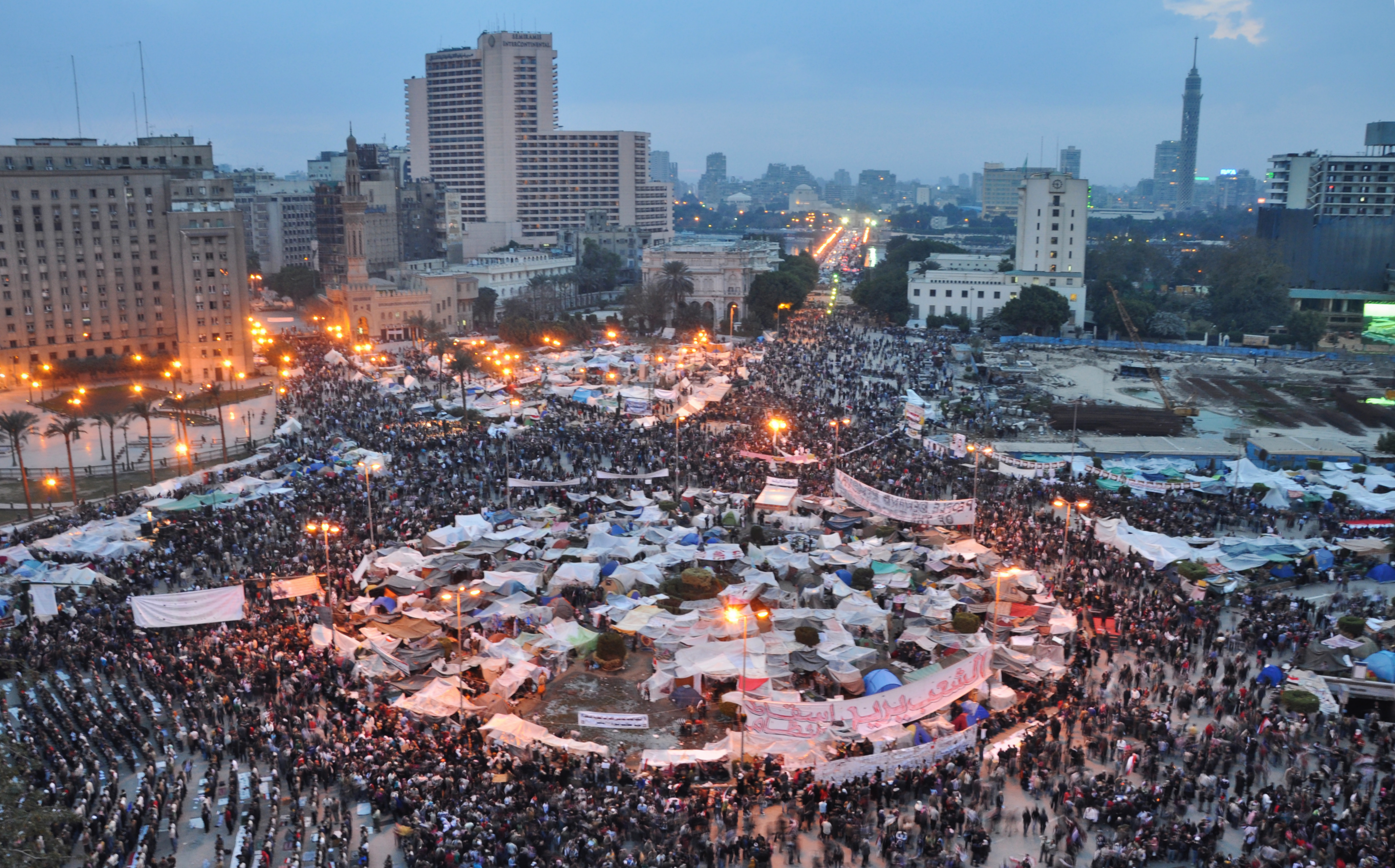 Mass protests in Cairo's Tahrir Square during the 2011 Egyptian revolution. The Arab Spring was heavily facilitated by the rapid spread of information and organizing capabilities on social media platforms.