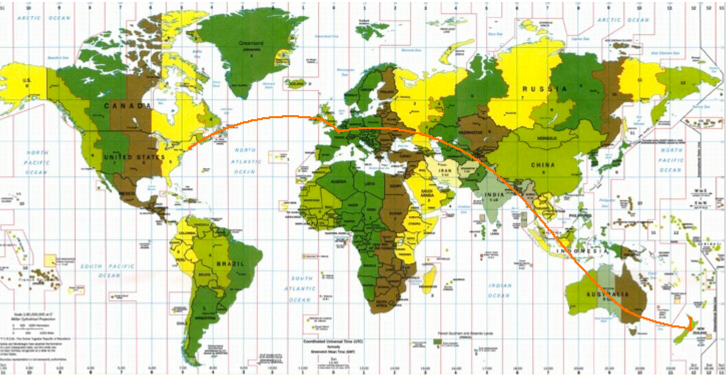 A visual traceroute mapping the physical geographical hops a network packet takes. These paths are determined using sequential ICMP messages.