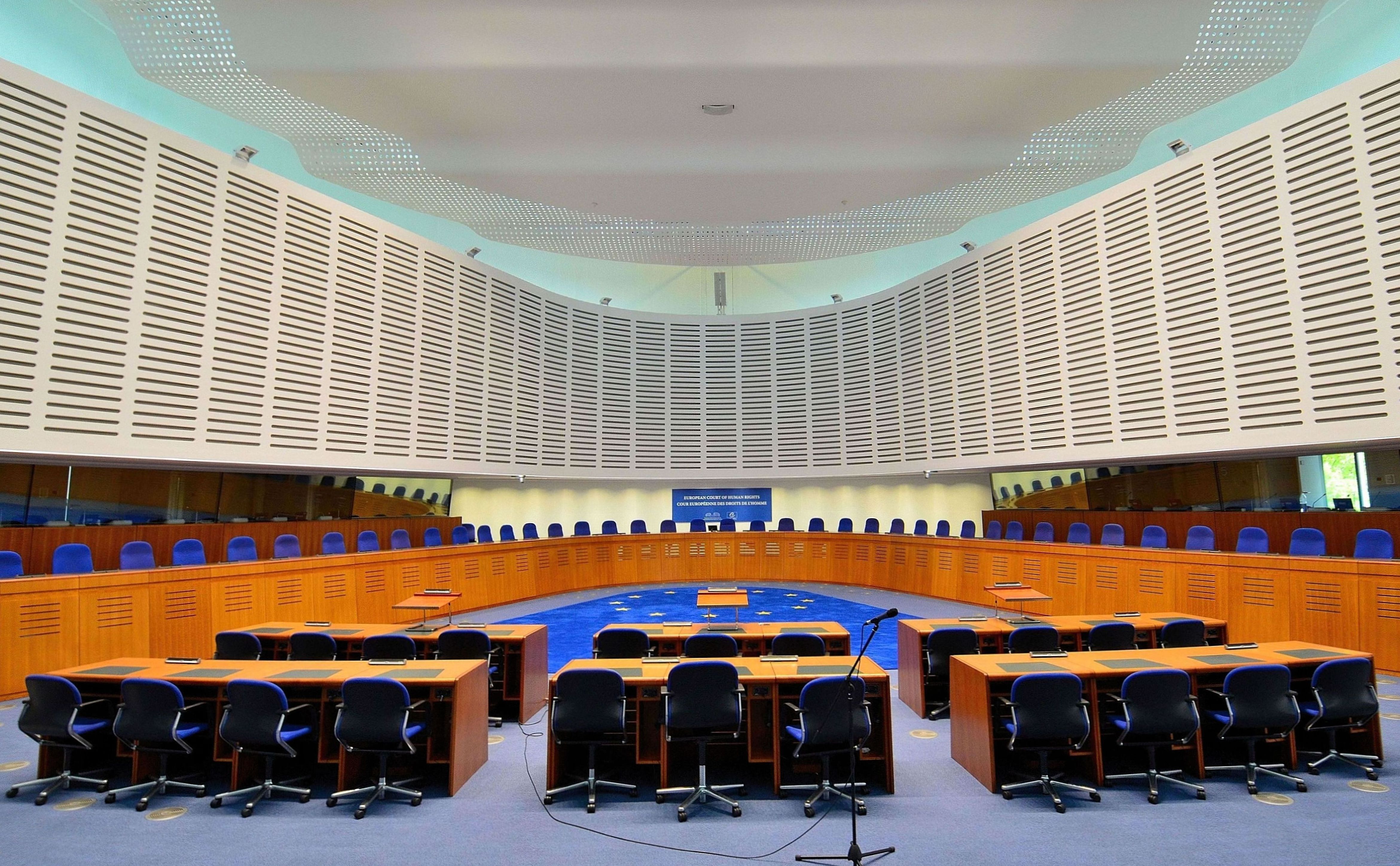 The courtroom of the European Court of Human Rights in Strasbourg, whose judgments UK courts must take into account under section 2 without being strictly bound by them.