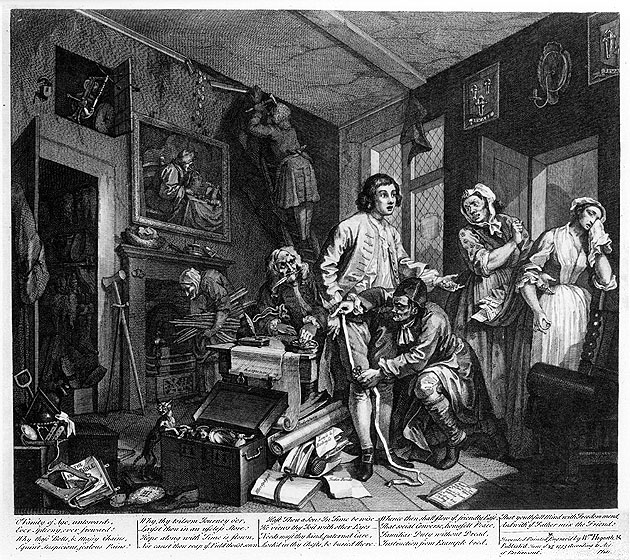 Hogarth's engraving of a young heir taking possession of an elderly relative's estate — the kind of long-promised inheritance, like the farm in Thorner v Major, that underlies a proprietary estoppel claim.