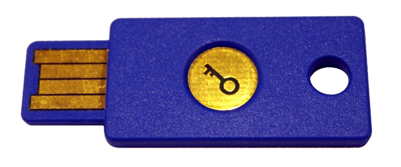 Under NIST AAL3, physical cryptographic tokens—like this FIDO U2F hardware security key—are required to provide robust protection against advanced credential theft.