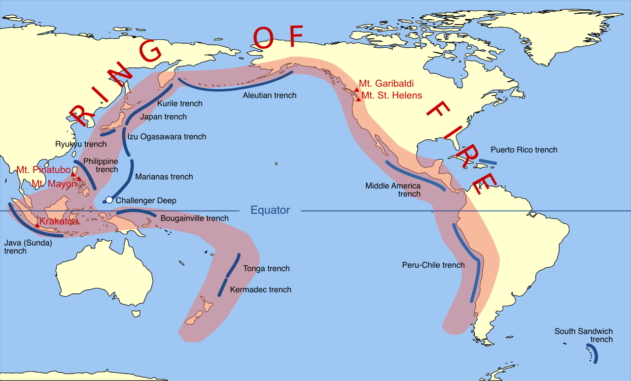 The Pacific Ring of Fire, a horseshoe-shaped geographic belt where high volcanic and seismic activity directly aligns with the margins of the Pacific Plate.
