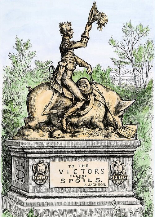 An 1877 political cartoon satirizing the corruption of the "spoils system," which rewarded political supporters with government jobs before the Pendleton Act established a merit-based civil service.