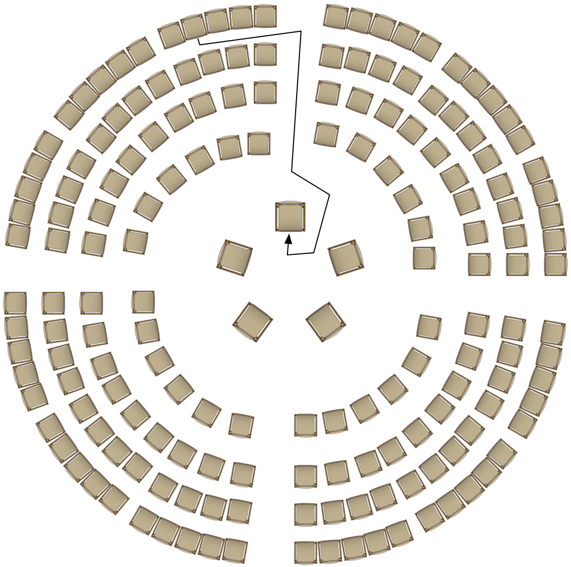A spatial diagram of the fishbowl discussion layout, demonstrating how the inner circle actively converses while the outer circle silently observes and evaluates.