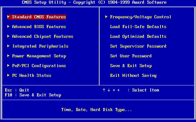 A traditional BIOS setup utility, which can be secured with a supervisor password to prevent unauthorized hardware and boot configuration changes.
