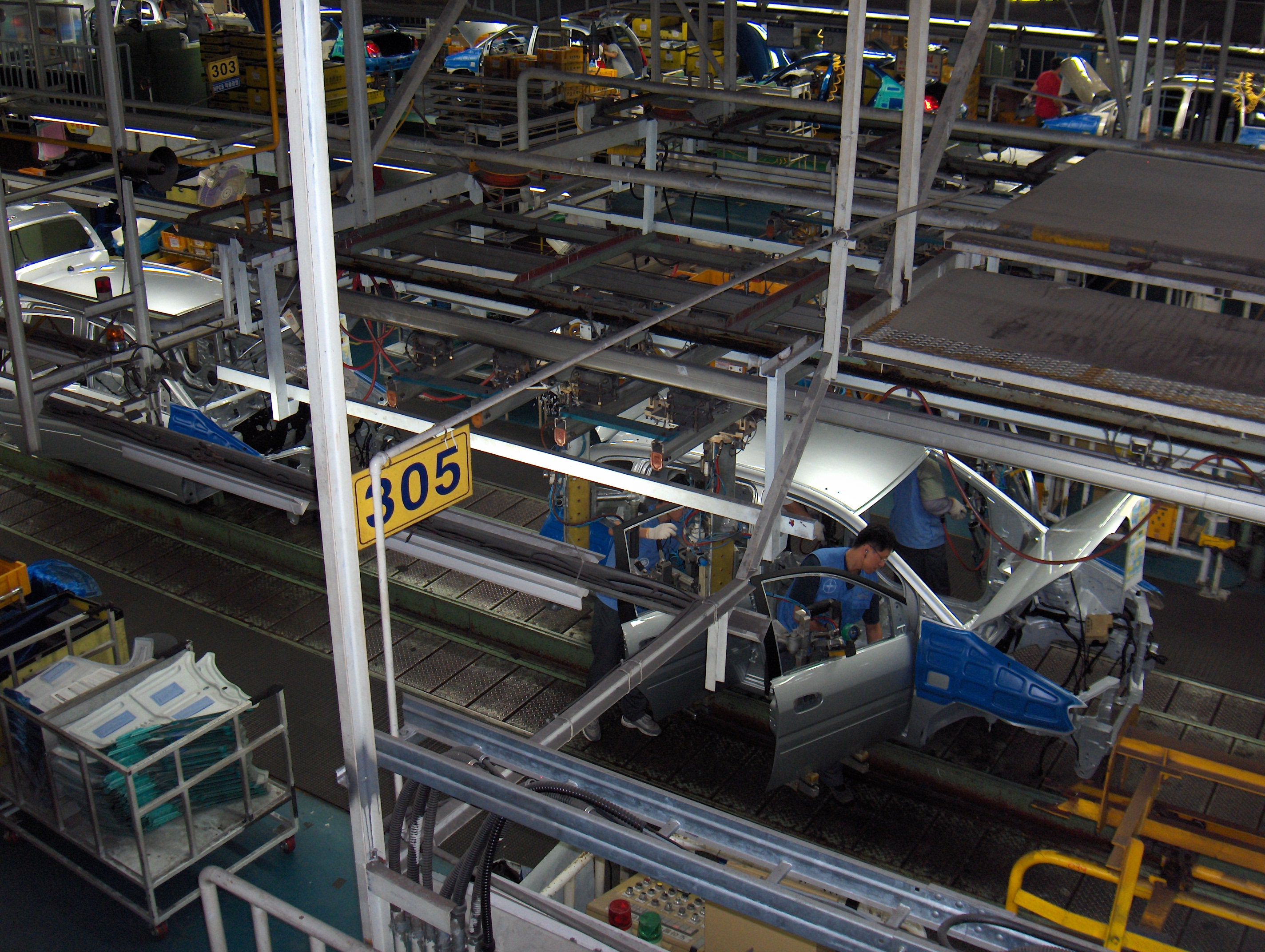 An automated car assembly line illustrates the predictable determinism required of mathematical functions: identical inputs must reliably yield identical outputs.