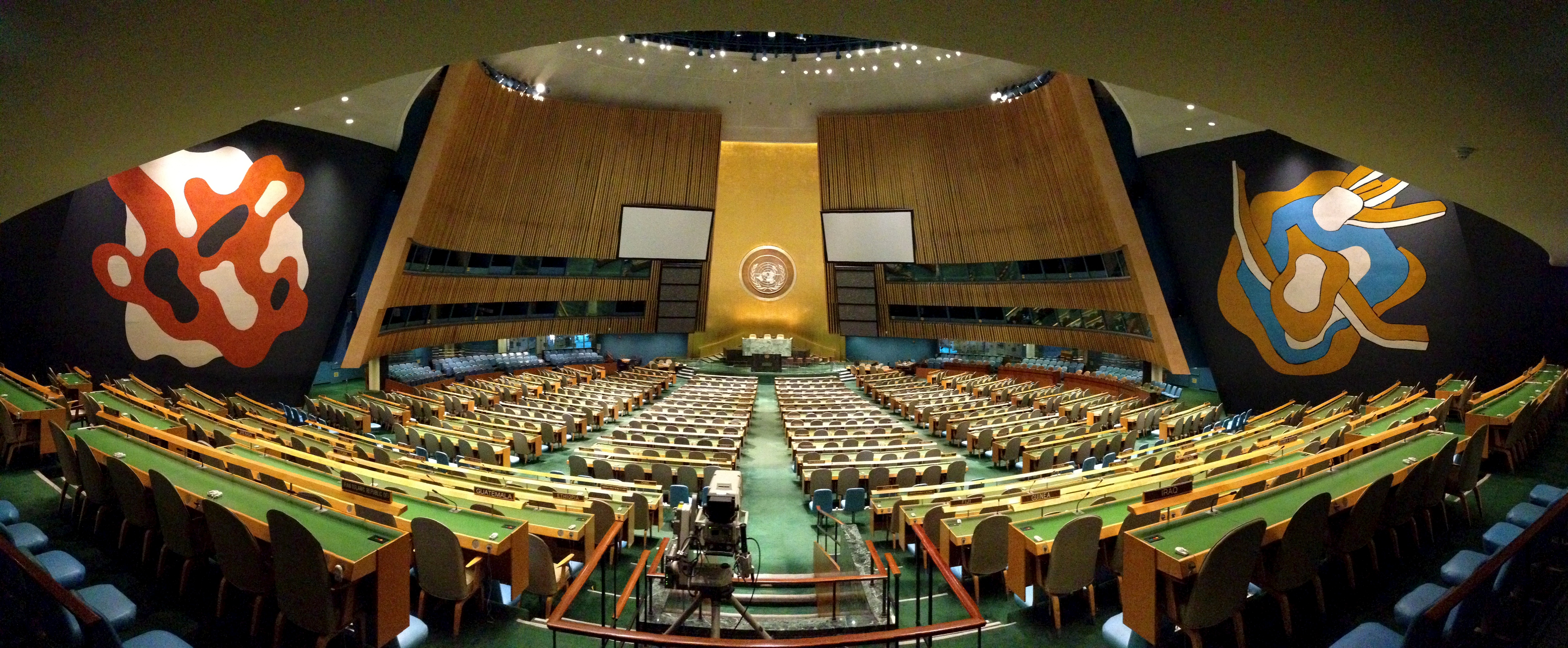 The United Nations General Assembly provides a deliberative forum where every member state, regardless of its size or military might, casts a single equal vote.