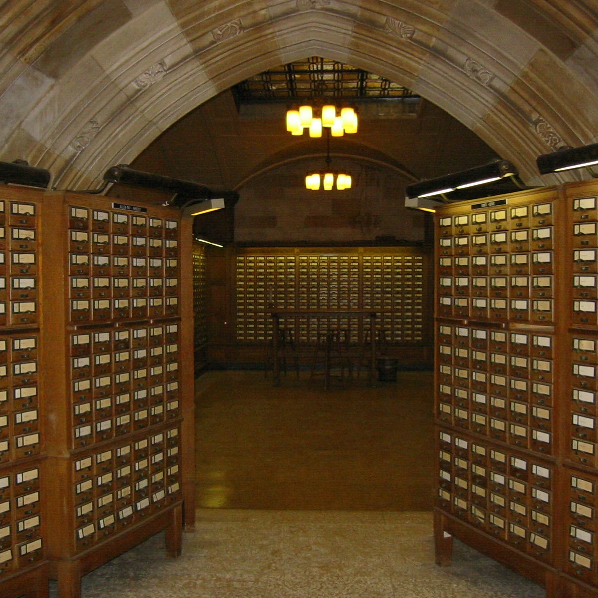 The card catalog at Yale University Library. Visualizing massive physical information storage systems helps modern, digitally-native students conceptualize pre-internet research methods.