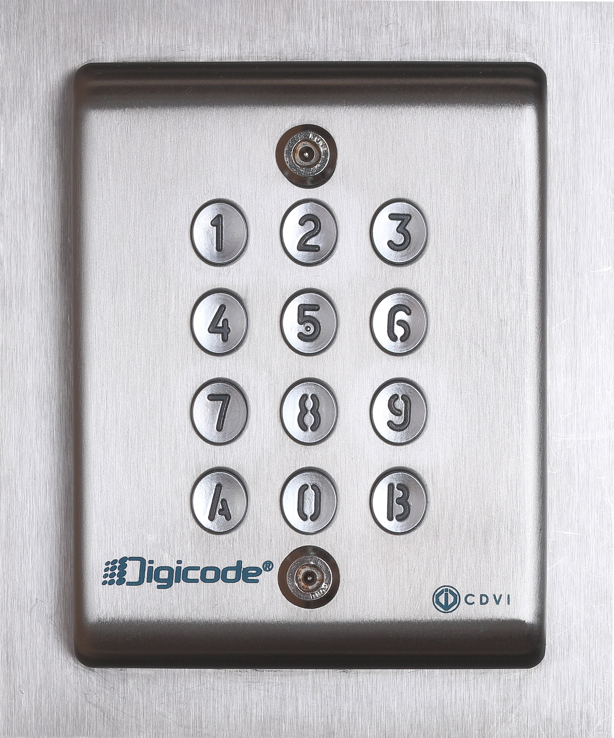 An electronic keypad lock representing a physical access boundary. Without a lockout mechanism after failed attempts, an attacker can sequentially test every numerical combination to gain entry.
