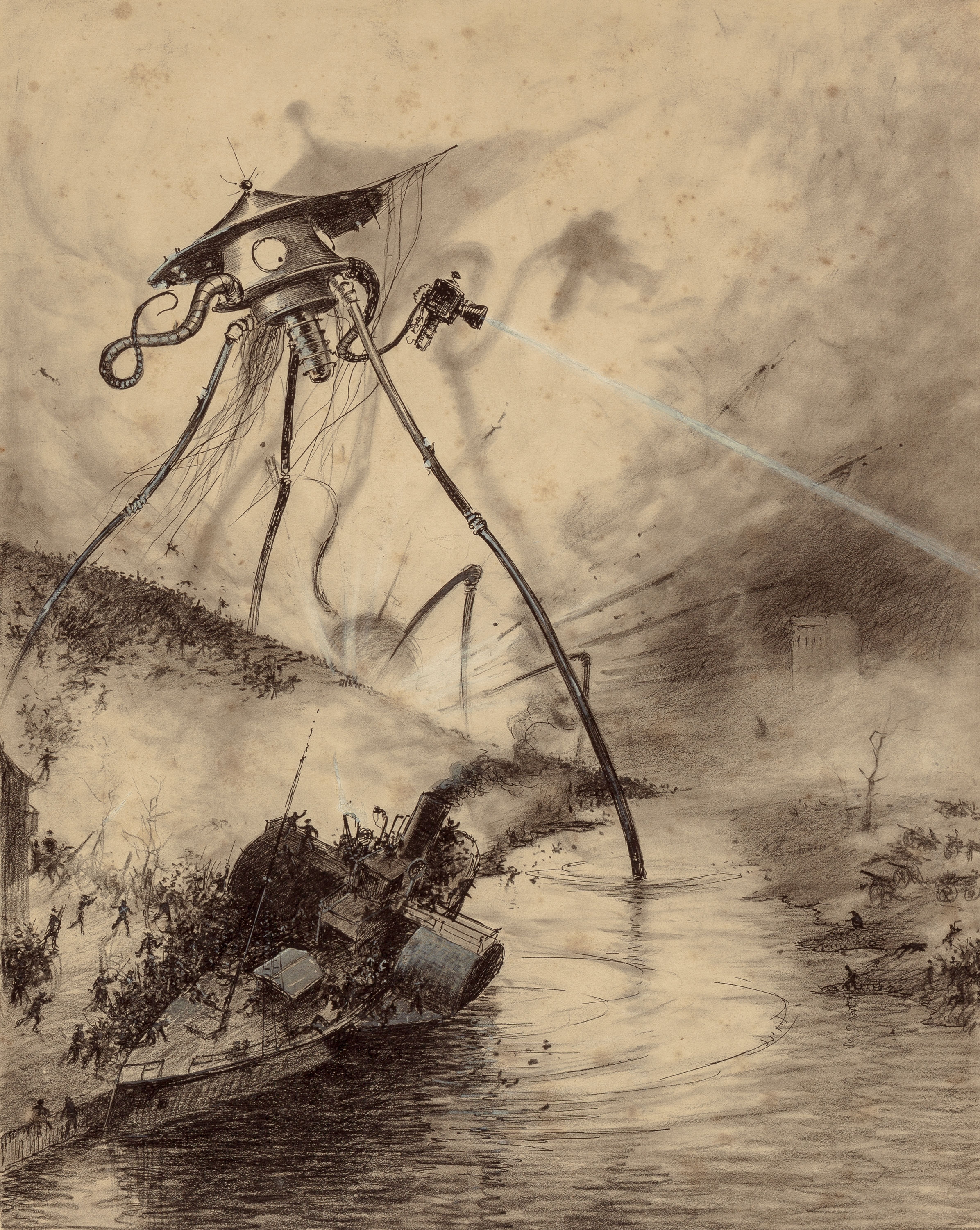 An illustration from H.G. Wells' "The War of the Worlds." Science fiction and fantasy build imagined universes governed by extended or entirely new physical rules that differ from our reality.