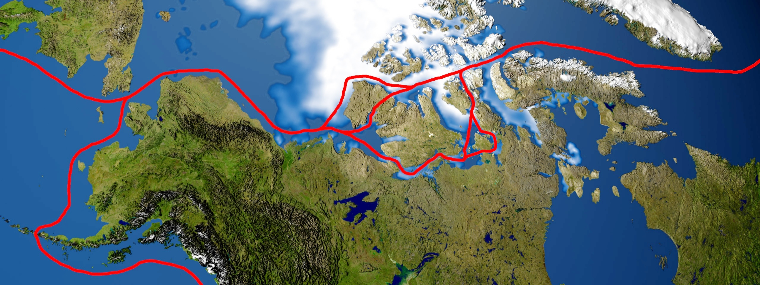 A map depicting the treacherous and elusive sea routes of the Northwest Passage through the Arctic Ocean that early European explorers obsessively sought.