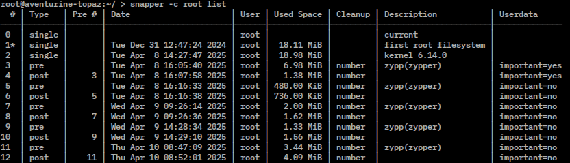A system interface displaying a list of block-level snapshots, allowing administrators to rapidly revert to previous point-in-time states.