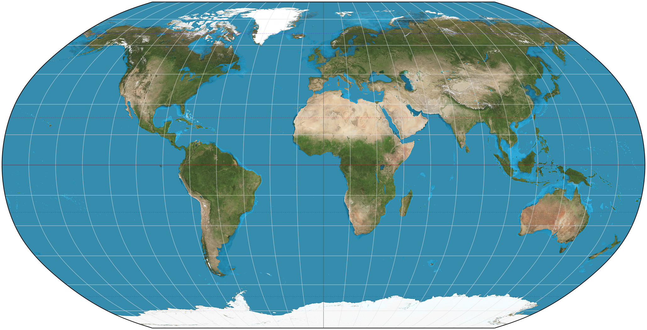 The Robinson projection compromises on both shape and area to minimize extreme distortions, rounding the edges to create a visually pleasing, globe-like appearance.