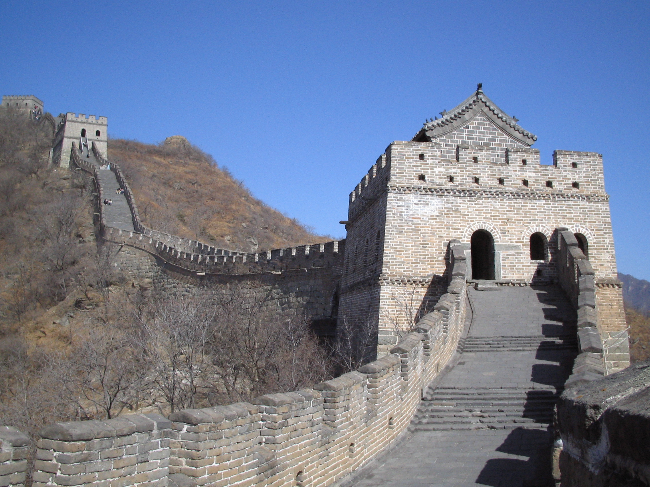 A section of the Great Wall of China, a massive infrastructure project built over centuries to protect Chinese states from northern nomadic invasions.
