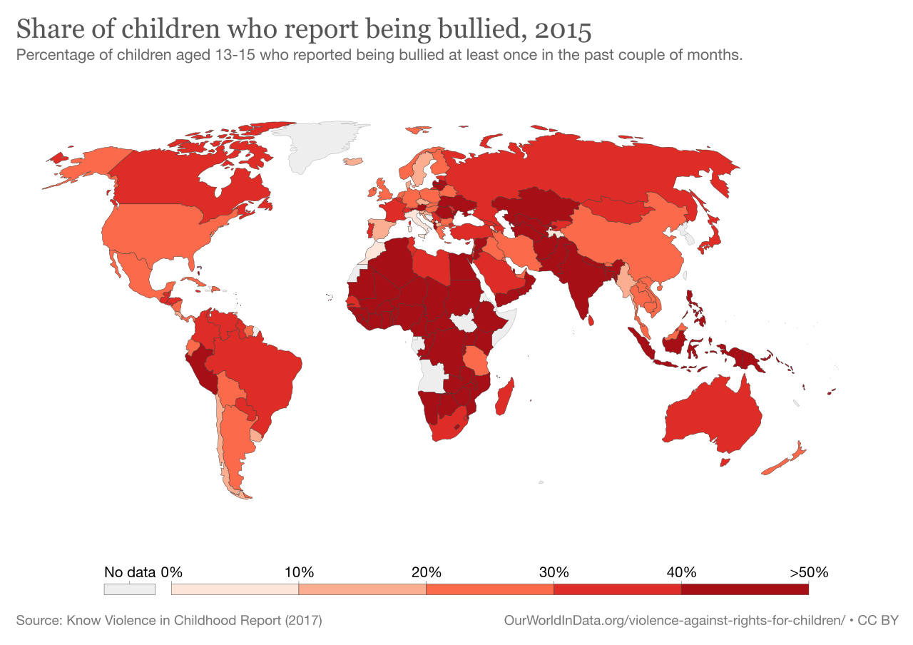 Global data representing the share of children who report being bullied. Special educators have an ethical mandate to intervene and protect the psychological safety of vulnerable students against systemic and peer-based threats.