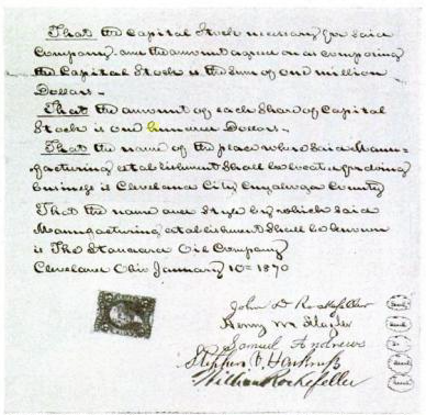Standard Oil's 1870 articles of incorporation — a historical example of the kind of constitutional document that, in modern UK company law, is now the articles of association.