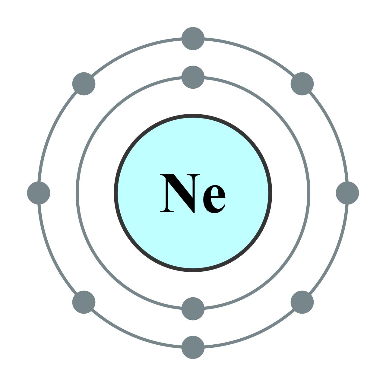 Neon, a noble gas, naturally possesses a full outer shell of exactly eight valence electrons. Because its octet is complete, it does not need to trade or share electrons, making it highly stable and chemically unreactive.