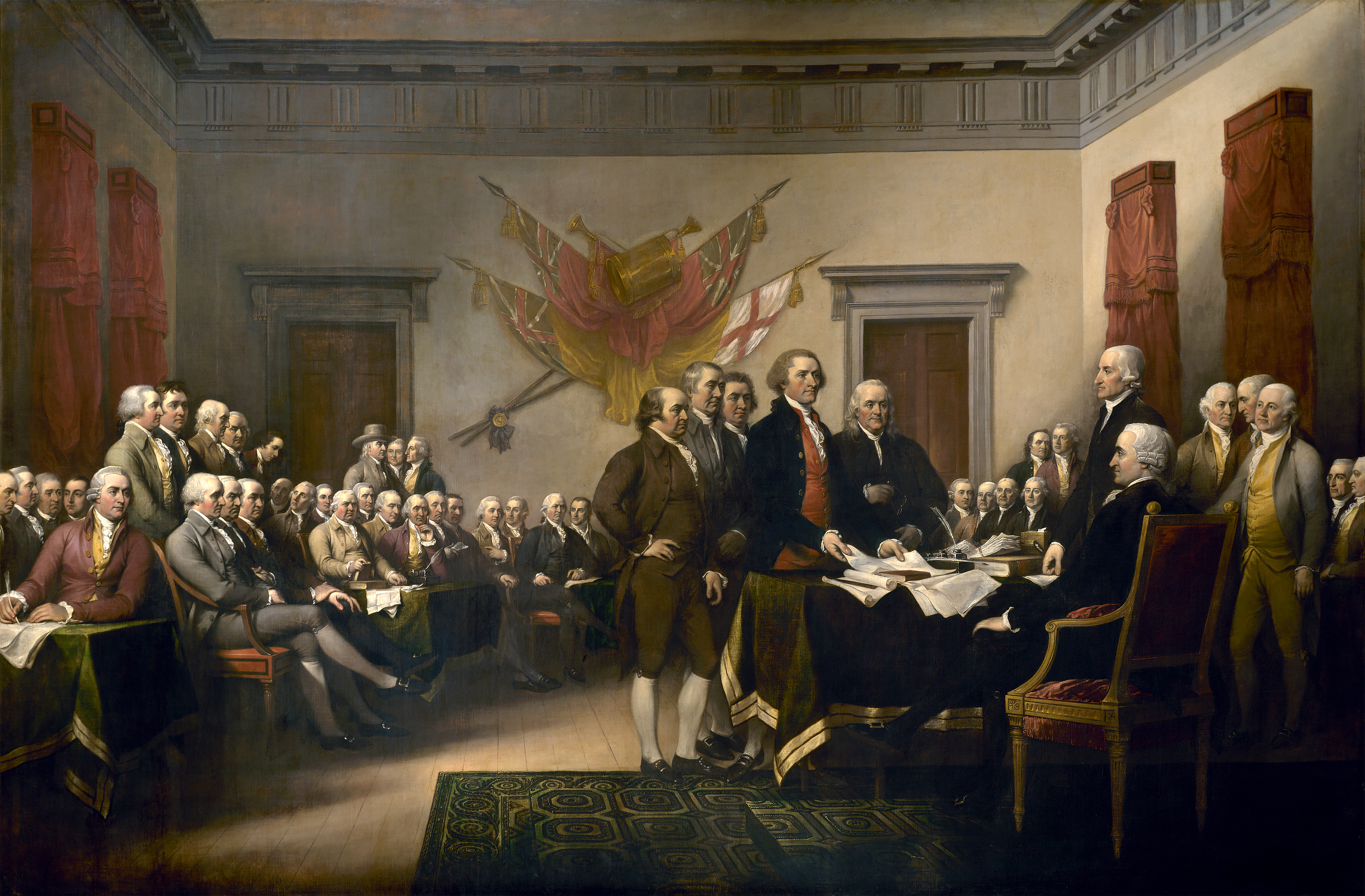 John Trumbull's painting of the Committee of Five presenting their draft of the Declaration of Independence to the Second Continental Congress in 1776.
