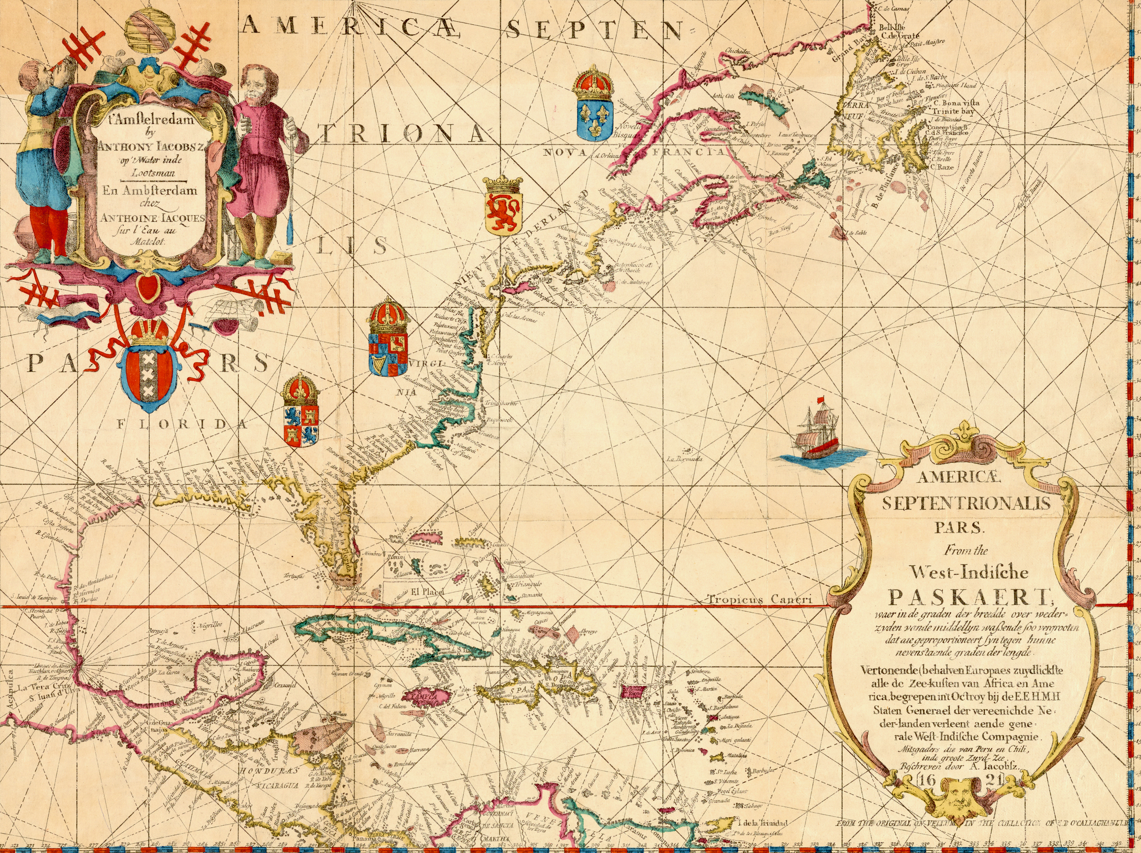 A 1621 map of North America, illustrating early European attempts to chart the continent during the Age of Discovery.
