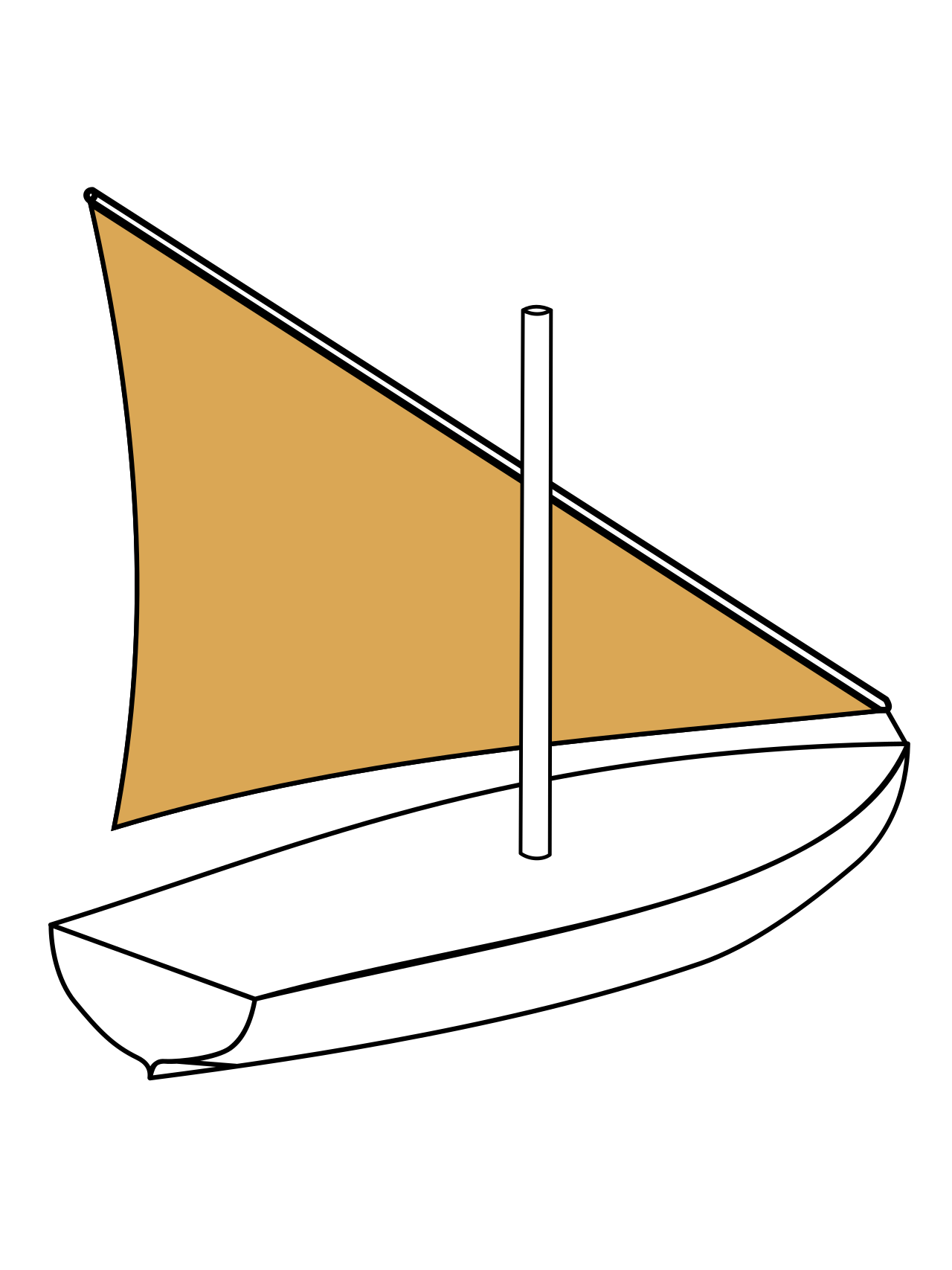 Diagram of a lateen sail. This triangular aerodynamic design acts like a wing, allowing maritime merchants to sail effectively against headwind currents.