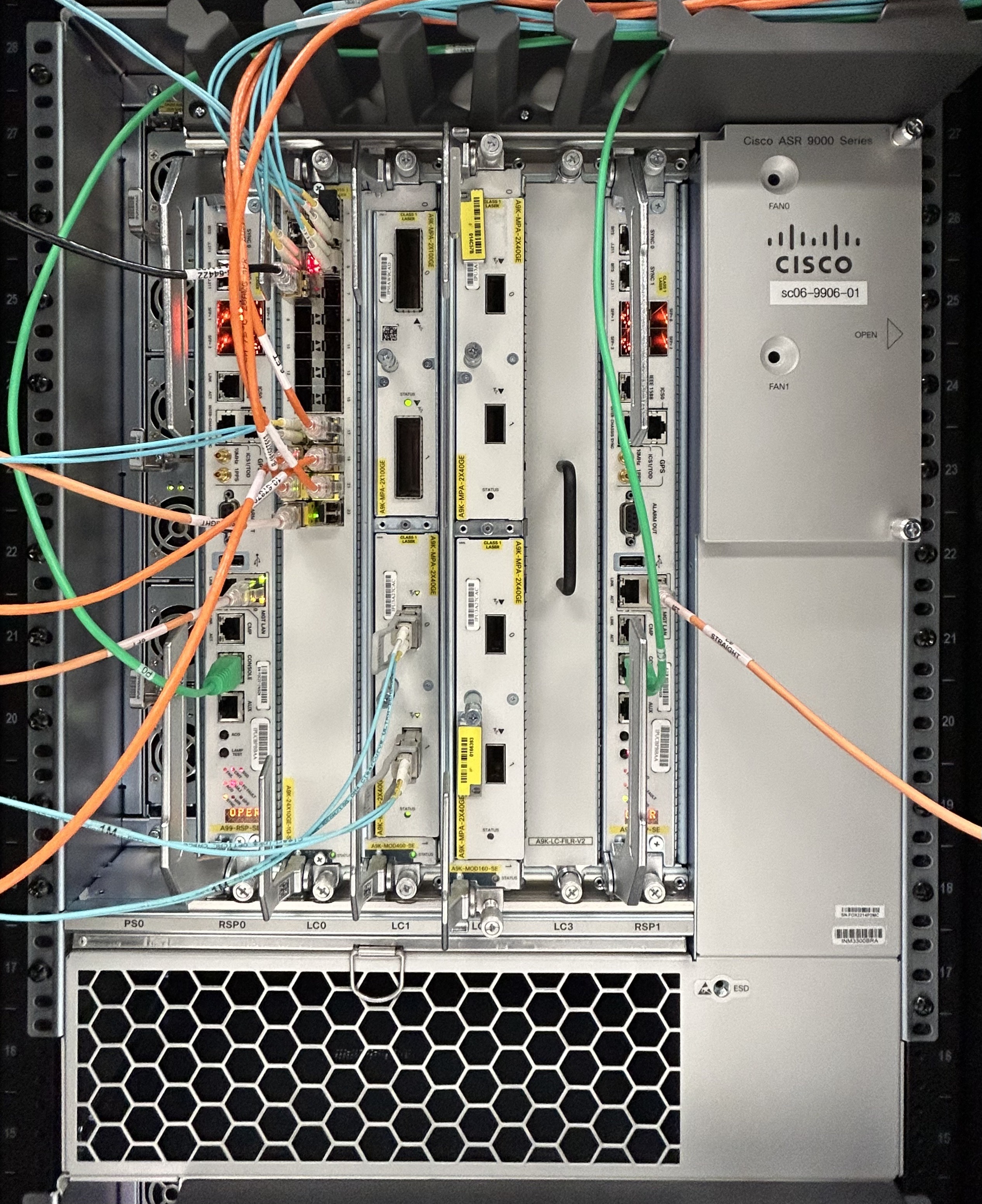 A complex carrier-class router illustrating the tangible, physical reality of enterprise network hardware that must be actively tracked and managed.