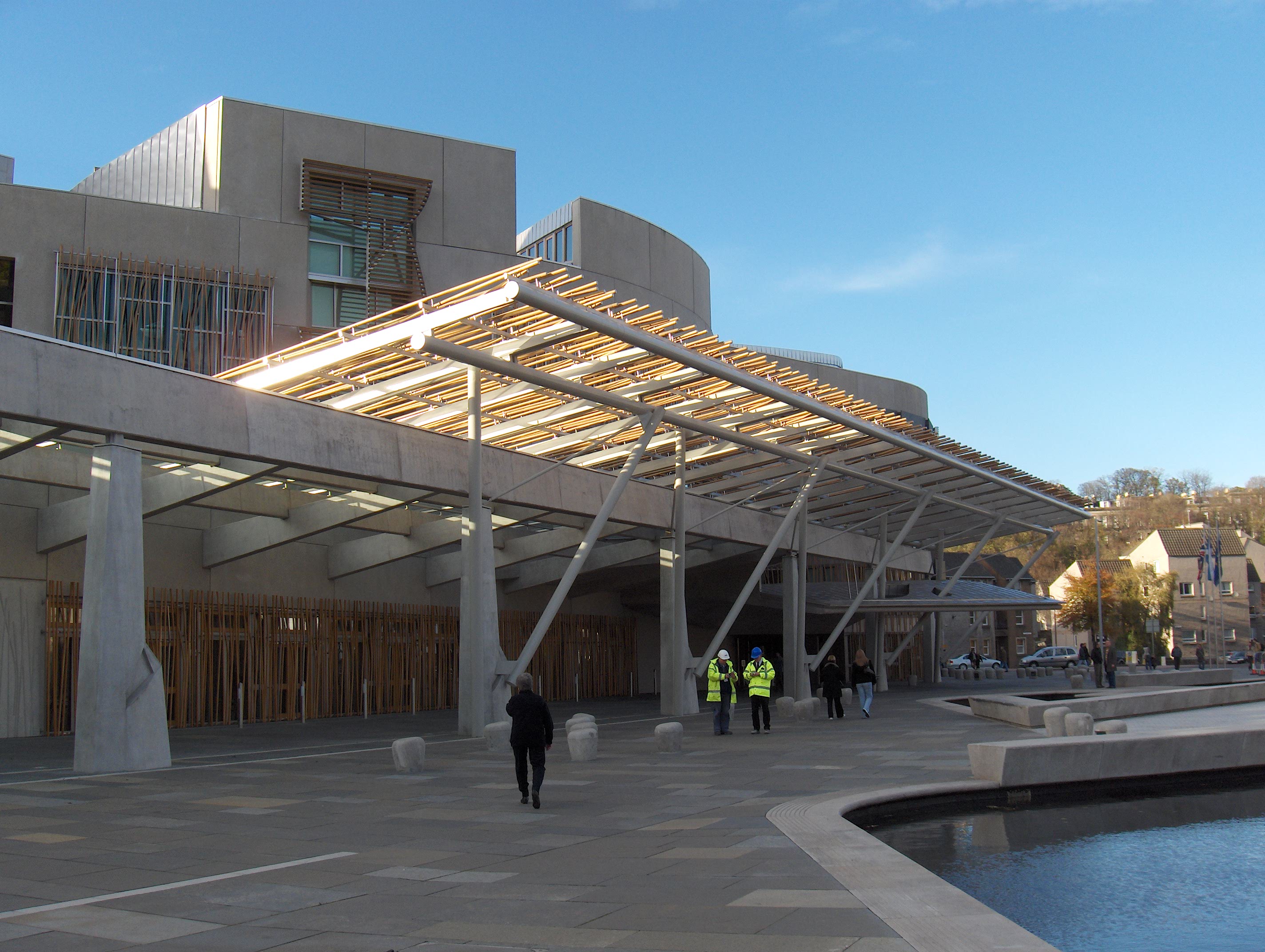 The public entrance to the Scottish Parliament building in Edinburgh, home to the legislature established under the Scotland Act 1998.
