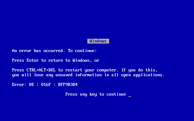A fatal system error, commonly known as a Blue Screen of Death (BSOD), which forces an operating system to halt to prevent further hardware or data damage when critical system files fail.