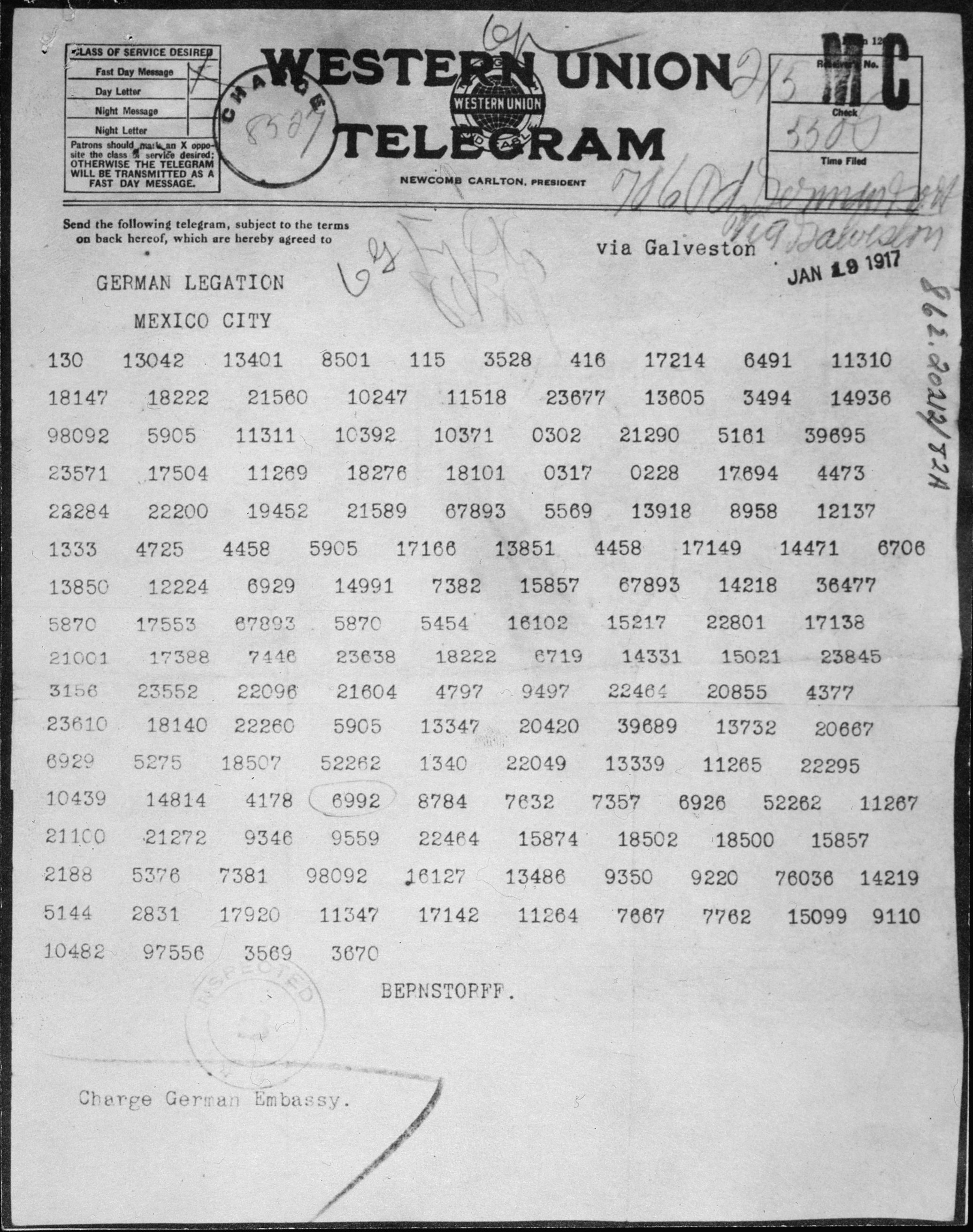 The intercepted Zimmermann Telegram, which proposed a German-Mexican alliance against the United States, bringing the threat of war to the American border.