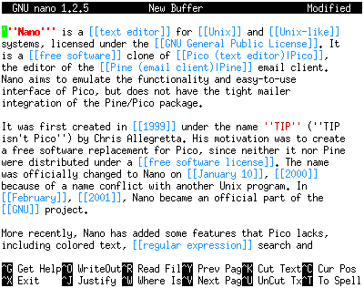 The Nano text editor operating within a terminal, offering a straightforward interface and visible keyboard shortcuts for rapid configuration file editing.