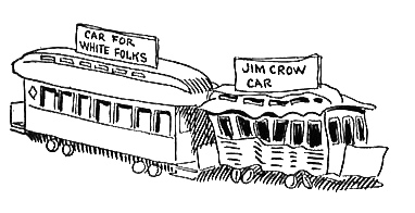 A 1904 cartoon depicting the stark reality of "separate but equal" rail cars. The Supreme Court's Plessy v. Ferguson decision provided legal cover for these racially discriminatory Jim Crow laws.