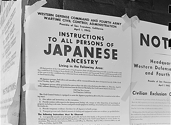 An official notice of exclusion and removal, which mandated the forced relocation and incarceration of Japanese Americans under Executive Order 9066.