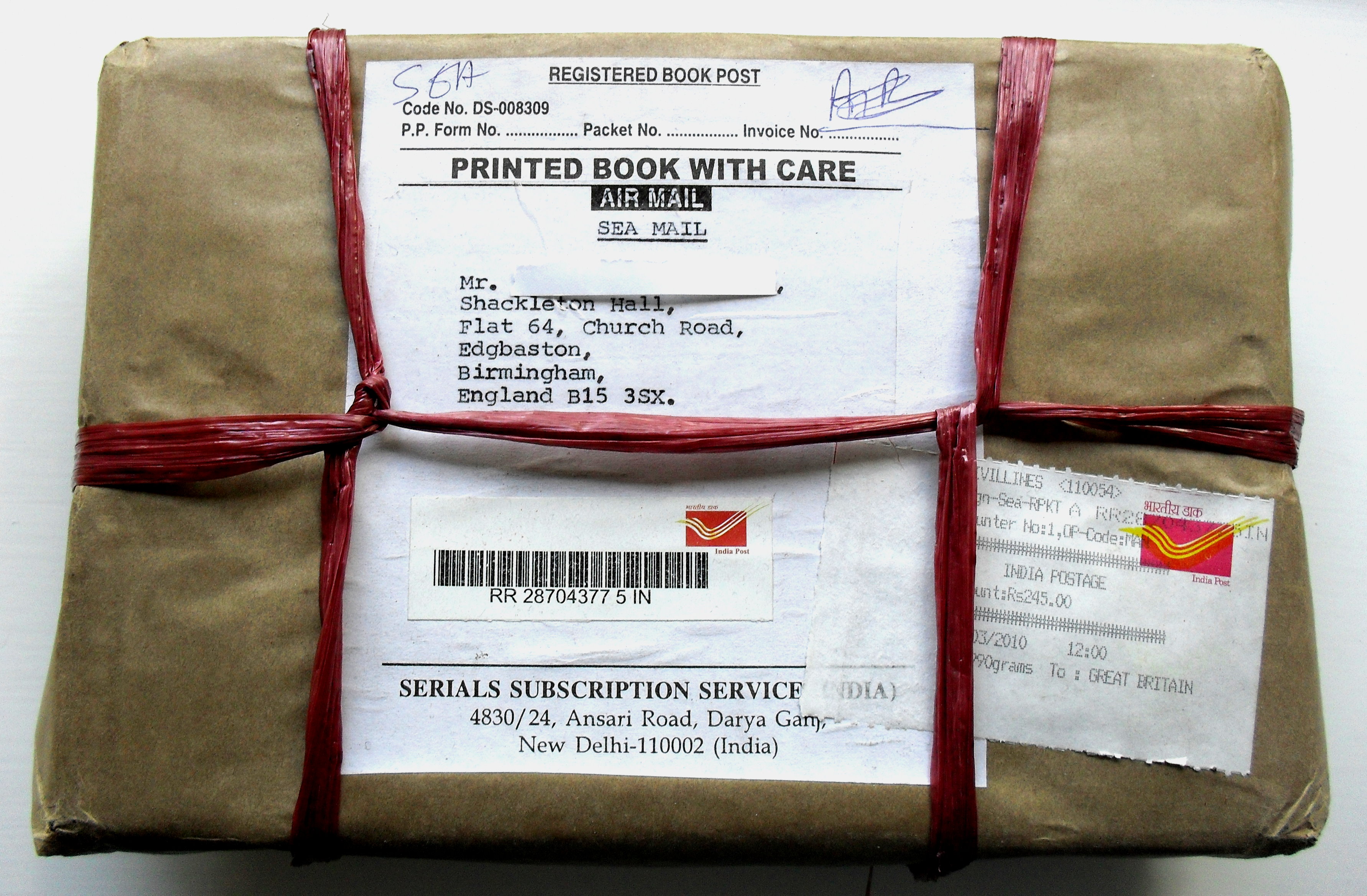 A registered postal item with tracking barcode — the method of service that section 196 of the Law of Property Act 1925 expressly recognises for a written notice of severance.