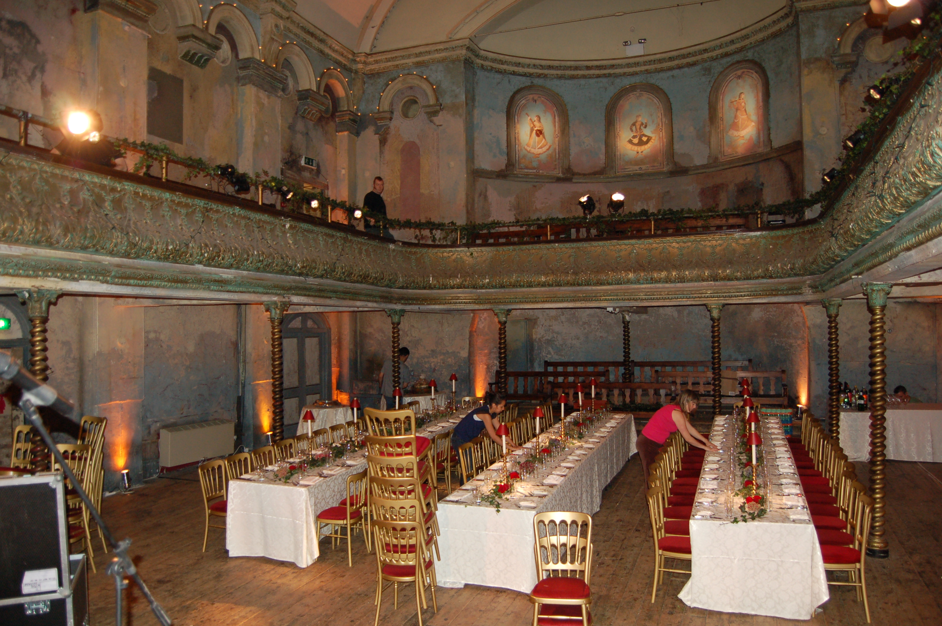 The interior of a Victorian music hall like the one in Taylor v Caldwell, which burned down before a booked concert and rendered the hire contract impossible to perform.