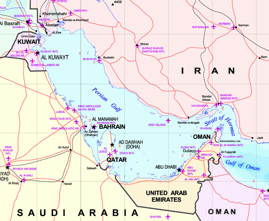 Map of the Persian Gulf region. While human physiology remains constant across geography, clinical practice regulations shift significantly upon entering the UAE.