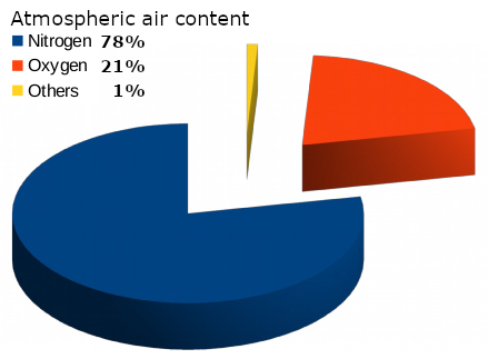 A circle graph, or pie chart, representing the composition of atmospheric air. The entire circle must always equal exactly one hundred percent of the measured whole.