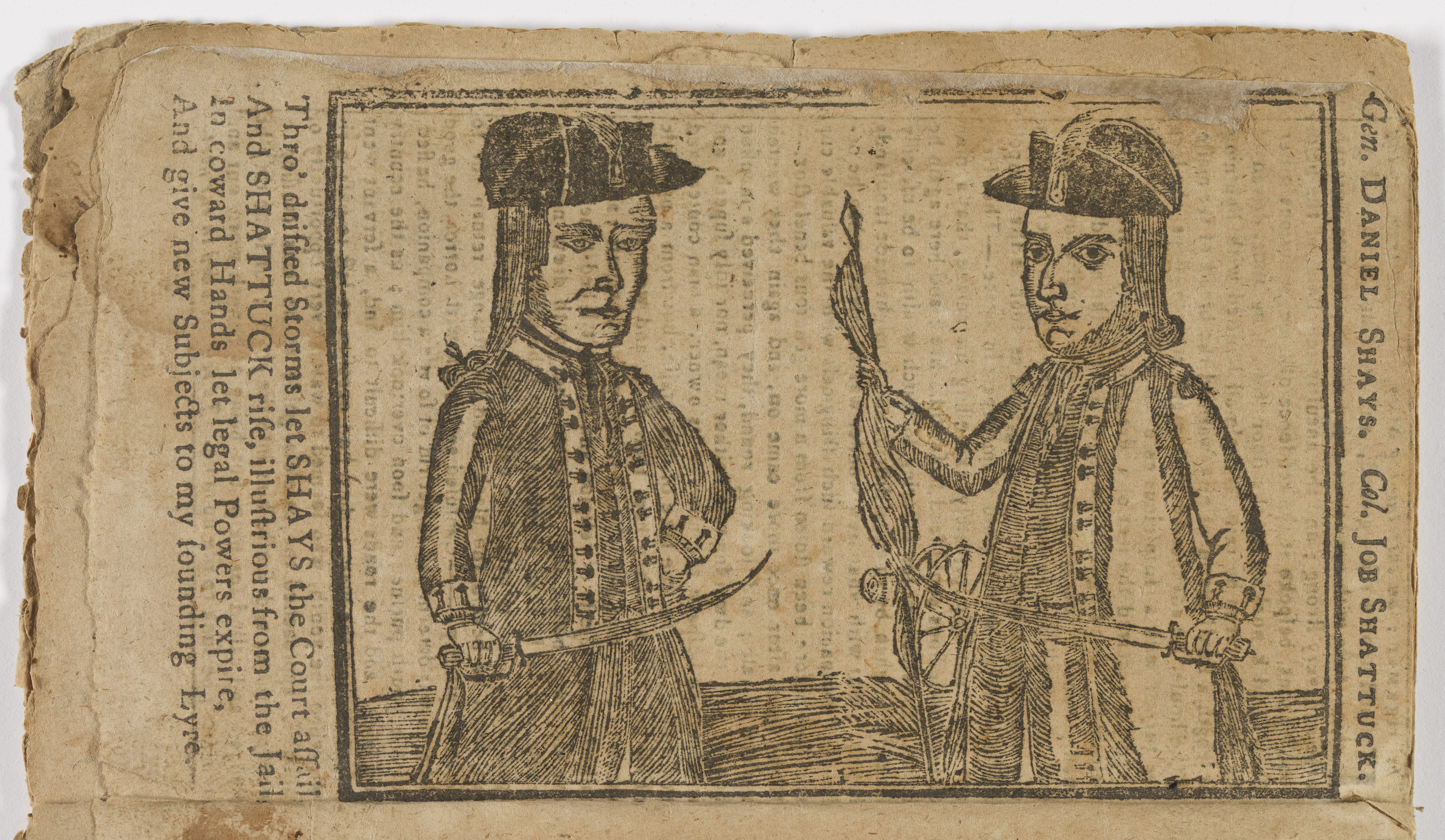 A contemporary engraving of Daniel Shays (left) and Job Shattuck. Shays' Rebellion terrified the nation's elite, exposing the dangerous inability of the weak national government to maintain basic order under the Articles of Confederation.